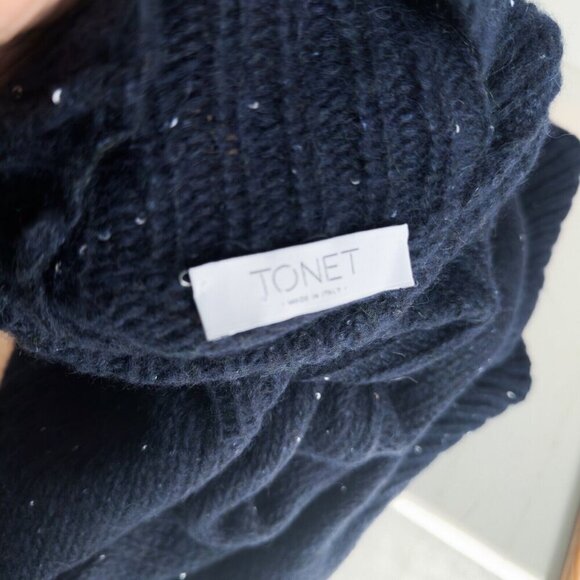 Tonet Navy Blue Sequin Detail Mock neck Pullover Sweater 44/S - Picture 2 of 9